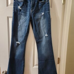 Rewash Dark Blue Flare Frayed Hem Jeans